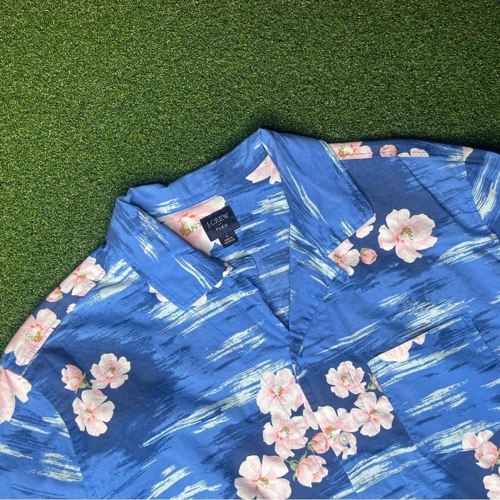 J.Crew Hawaiian Shirt Mens Size Large Flex Fit Floral Blue Tropical Island‎